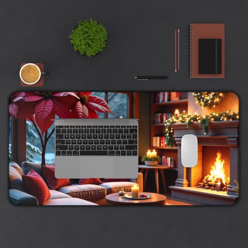 Cozy Christmas Desk Mat with Festive Fireplace and Winter Wonderland Design - Image 11