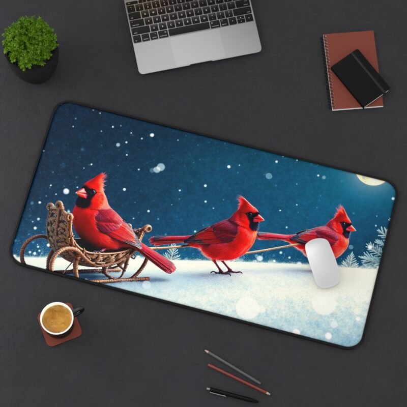 Winter Wonderland Desk Mat with Cardinals Sleigh Design for Festive Elegance - Image 12