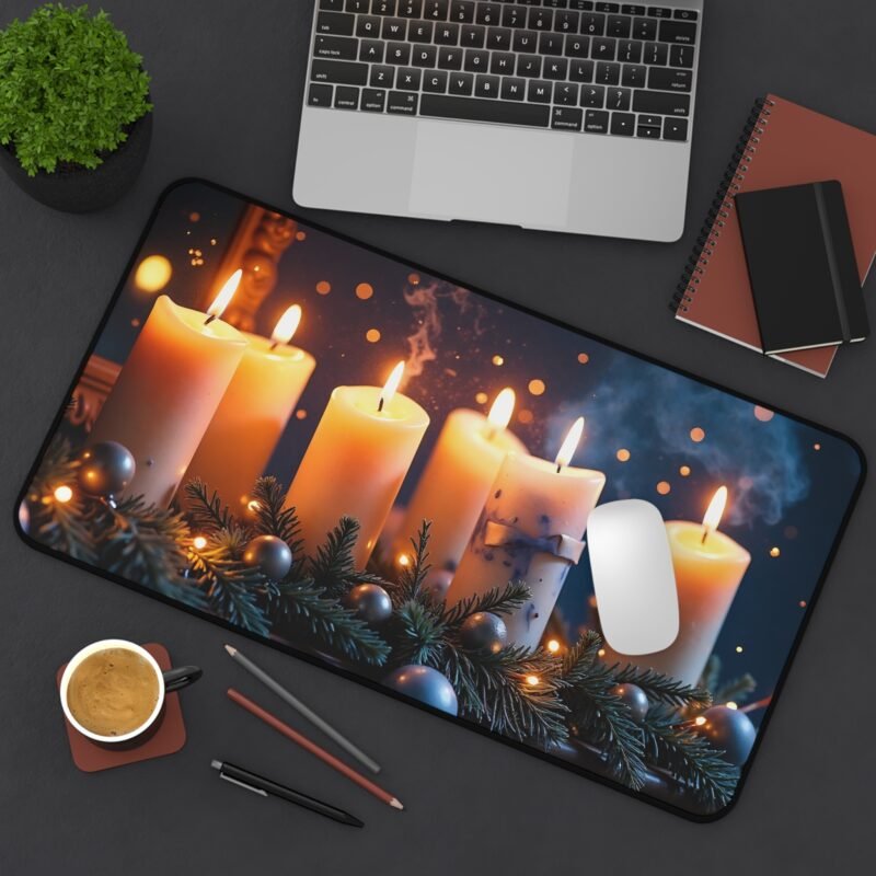 Holiday Desk Mat with Cozy Candlelight and Evergreen Design for Festive Ambiance - Image 8