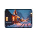Winter Cabin Desk Mat with Festive Snowy Scene for Cozy Workspaces