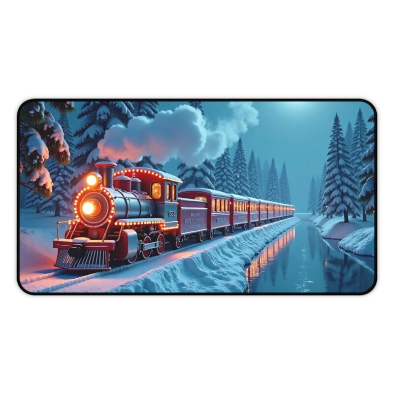 Winter Desk Mat with Vintage Train Design for Serene Snowy Landscapes - Image 5