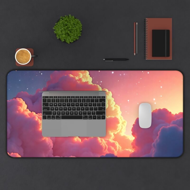 Space-Themed Mouse Pad with Sunrise Clouds and Twinkling Stars for Creative Workspaces - Image 11