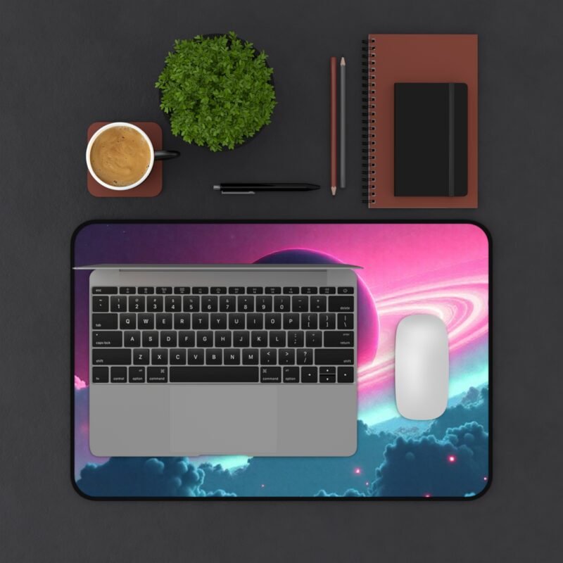 Galaxy Mouse Pad with Cosmic Planet Design and Vibrant Pink and Teal Hues - Image 3