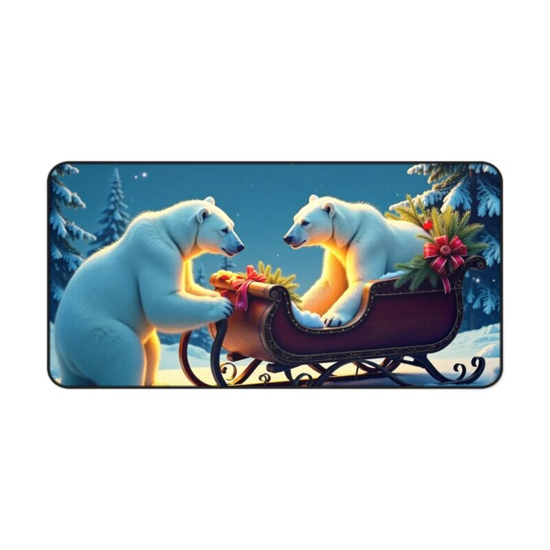 Winter Desk Mat with Polar Bears in Snowy Holiday Scene - Image 9