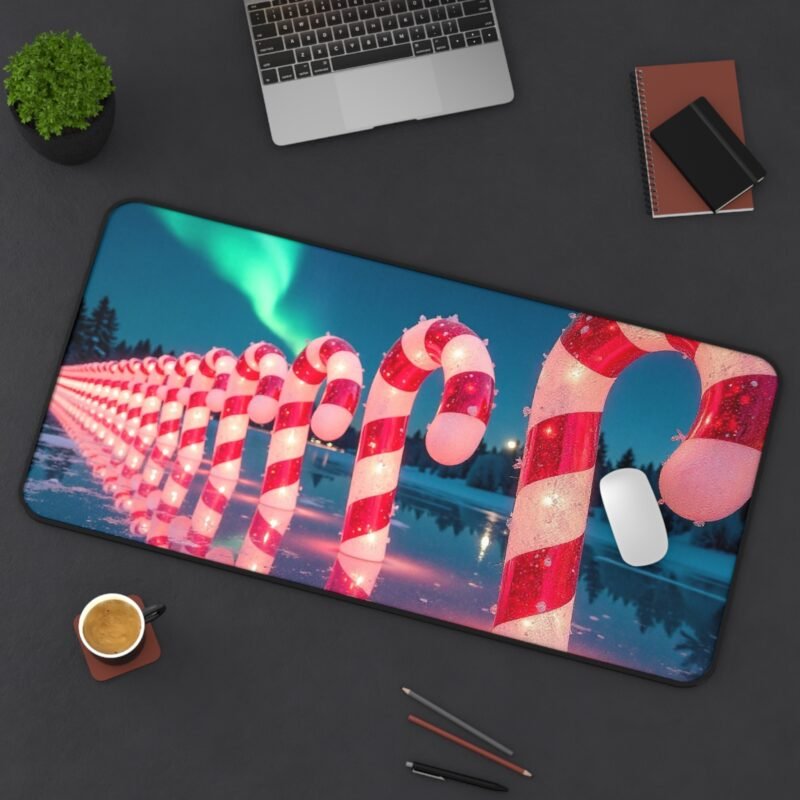 Holiday Desk Mat with Aurora Borealis and Festive Candy Cane Design - Image 12
