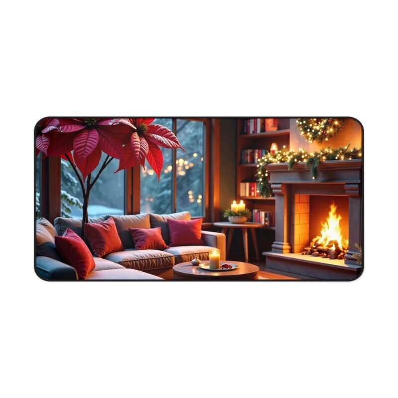 Cozy Christmas Desk Mat with Festive Fireplace and Winter Wonderland Design - Image 9