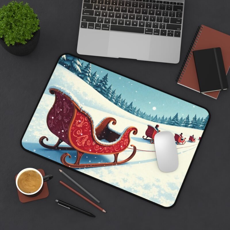 Festive Christmas Desk Mat with Vibrant Sleigh Ride and Winter Snowfall Scene - Image 4