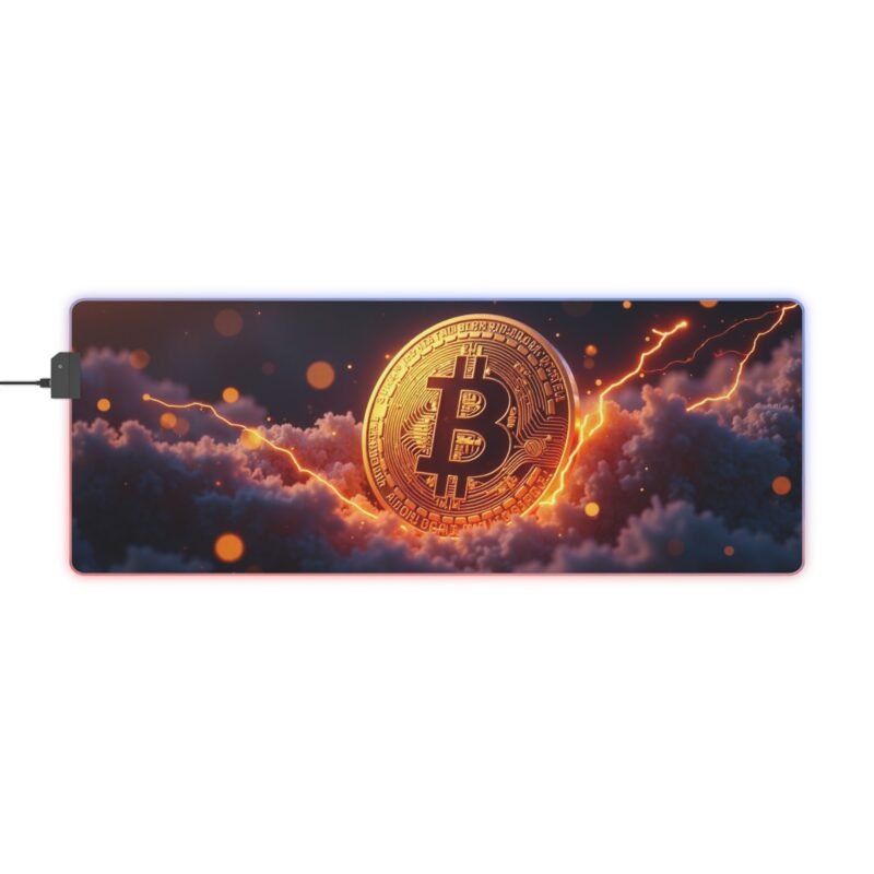 Bitcoin Gaming Mouse Pad with LED Glow and Digital Lightning Design - Image 5