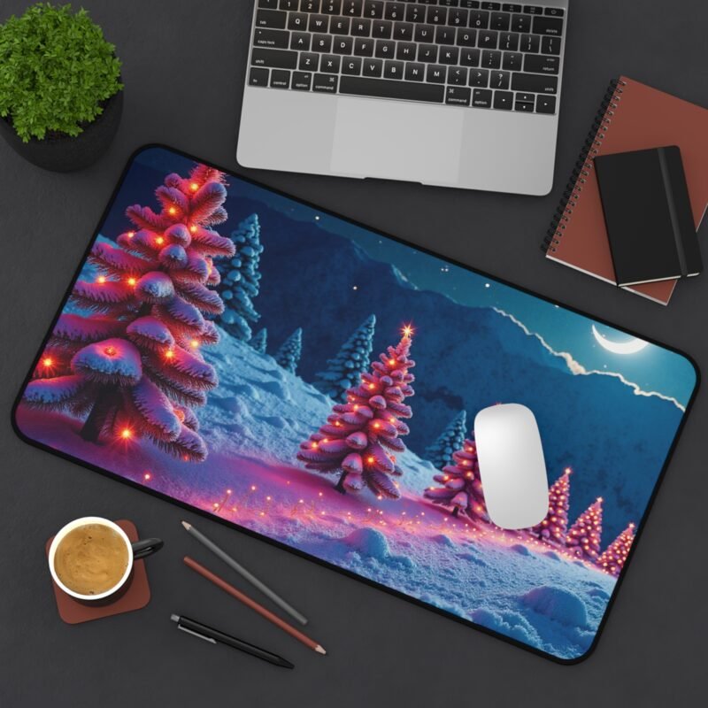 Christmas Desk Mat with Snowy Forest and Twinkling Holiday Lights - Image 8