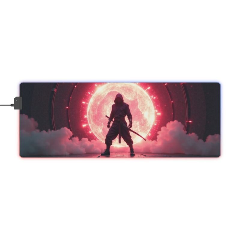 Gaming Mouse Pad with LED Design Featuring Warrior and Glowing Red Portal - Image 5