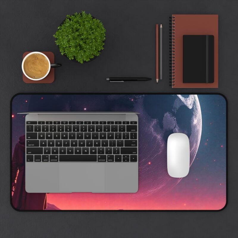 Sci-Fi Desk Mat with Alien Landscape and Moonlit Explorer Design - Image 7