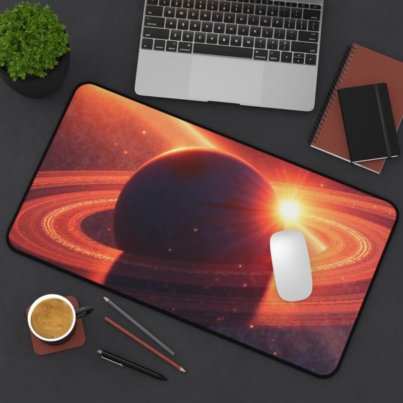Galaxy Desk Mat with Cosmic Planet Design and Illuminated Ring System - Image 8
