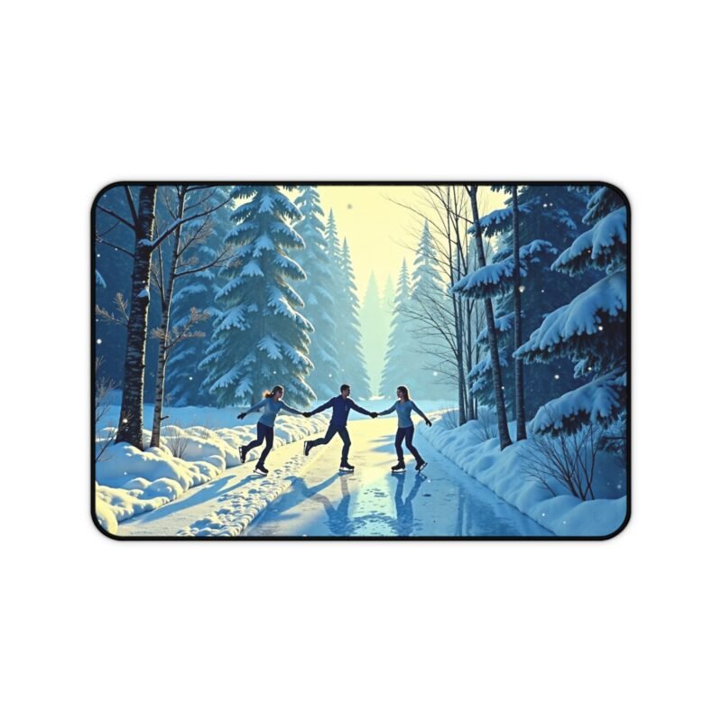 Winter Wonderland Desk Mat with Scenic Skating Forest Design