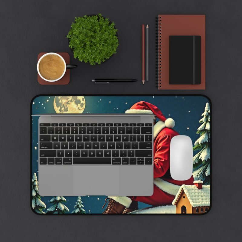 Santa Claus Christmas Desk Mat with Winter Moonlight Scene for Festive Workspaces - Image 3