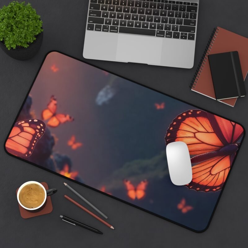 Nature-Themed Mouse Pad with Monarch Butterflies and Serene Mountain Sunset Design - Image 8