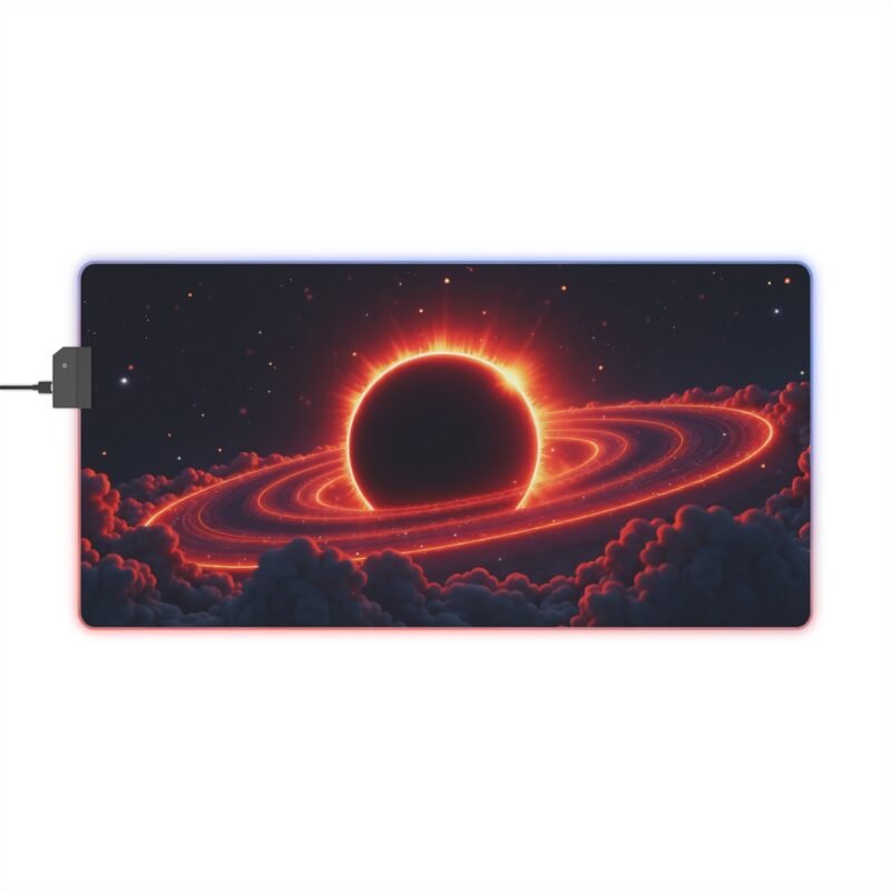 Galaxy Gaming Mouse Pad with Black Hole Design and Cosmic LED Glow