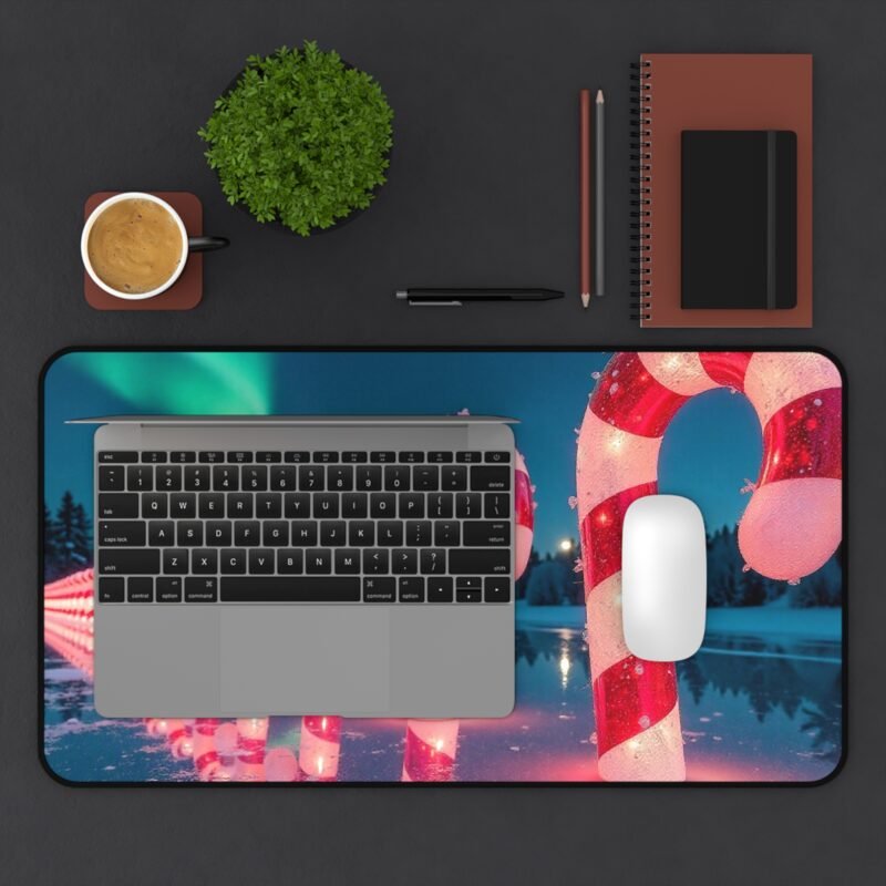 Holiday Desk Mat with Aurora Borealis and Festive Candy Cane Design - Image 7