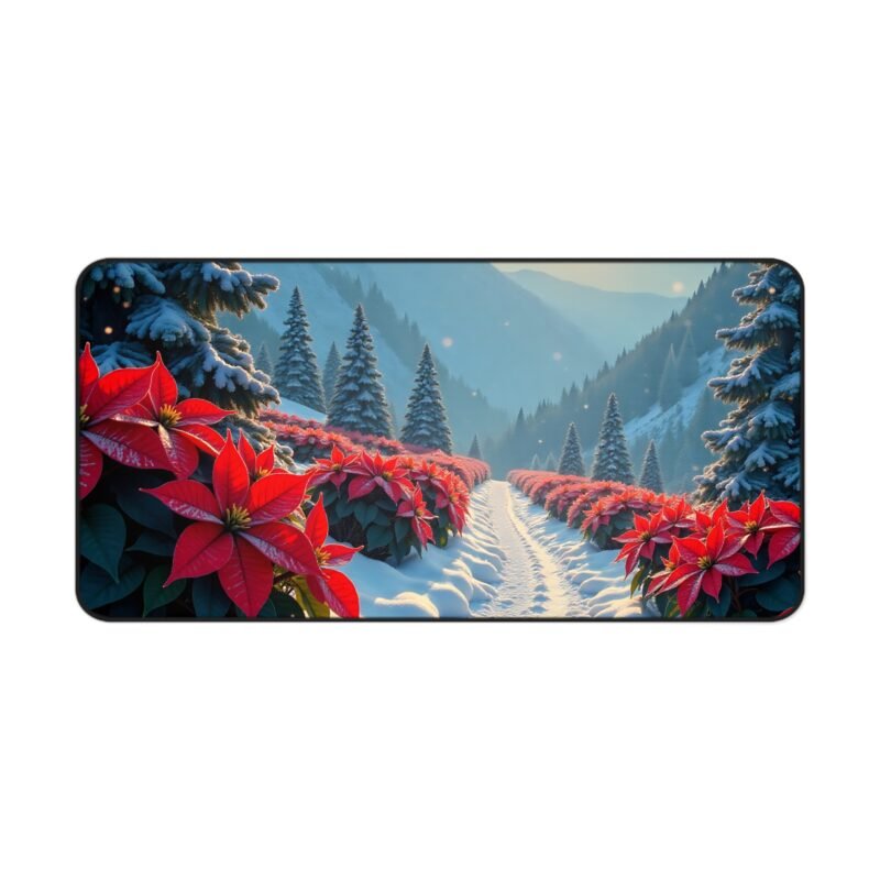 Christmas Desk Mat with Poinsettias and Snowy Evergreen Winter Wonderland Design - Image 9