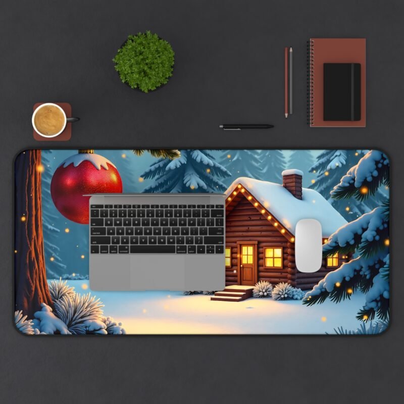 Cozy Christmas Mouse Pad with Winter Wonderland Log Cabin Design - Image 11