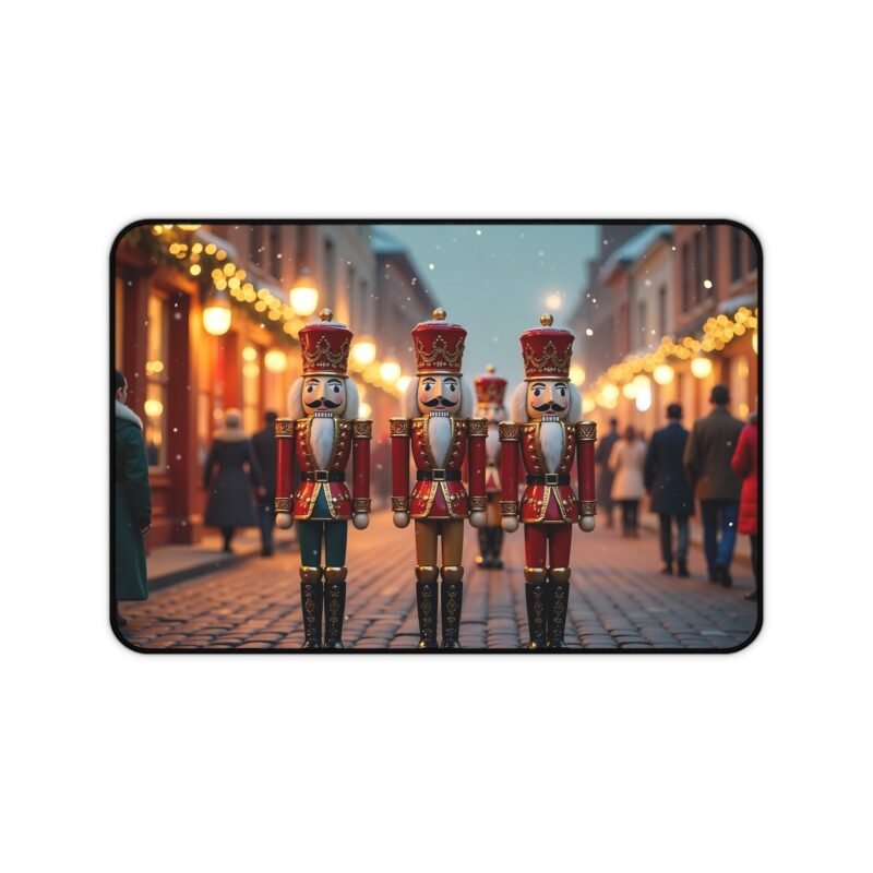Holiday Desk Mat with Nutcracker Soldiers and Festive Snowy Scene