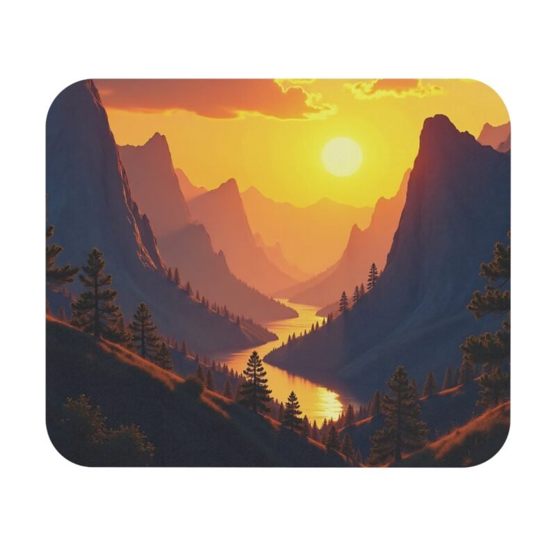 Nature Desk Mat with Majestic Mountain Sunset and Pine Forest Design for Productivity and Inspiration