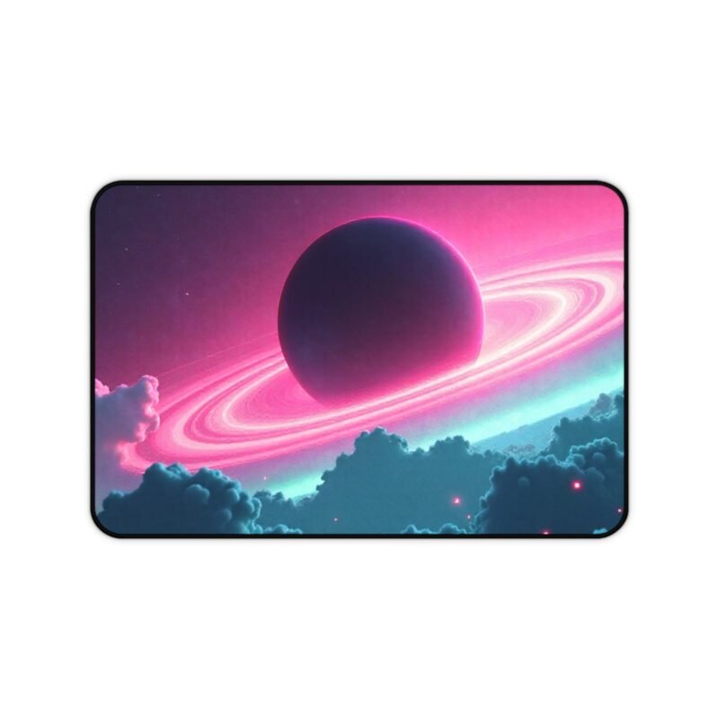 Galaxy Mouse Pad with Cosmic Planet Design and Vibrant Pink and Teal Hues