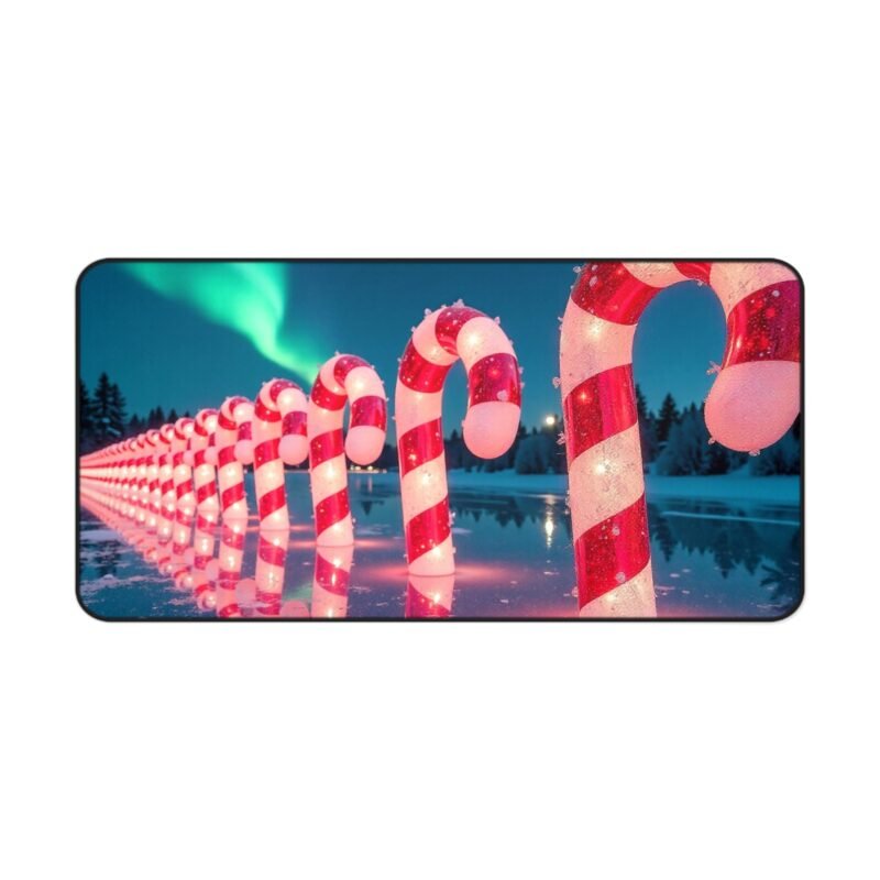 Holiday Desk Mat with Aurora Borealis and Festive Candy Cane Design - Image 9