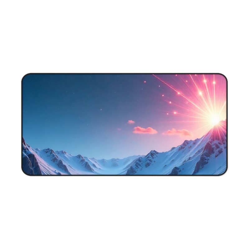 Galaxy Desk Mat with Snowy Mountain Sunrise and Celestial Design - Image 9