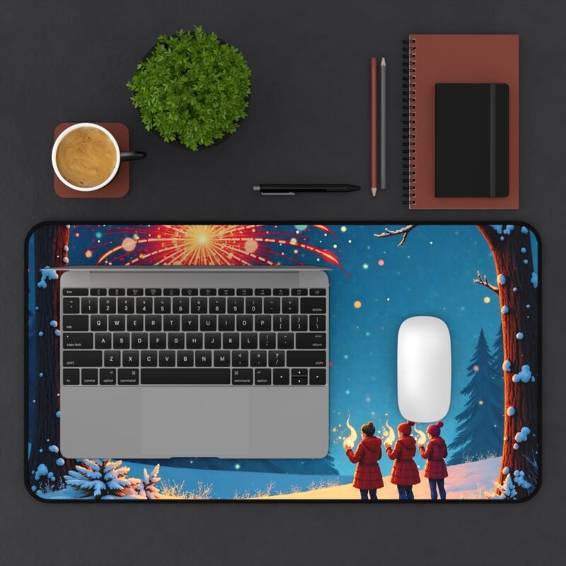 Winter-Themed Mouse Pad with Fireworks and Snowy Pines for Festive and Cozy Workspaces - Image 7
