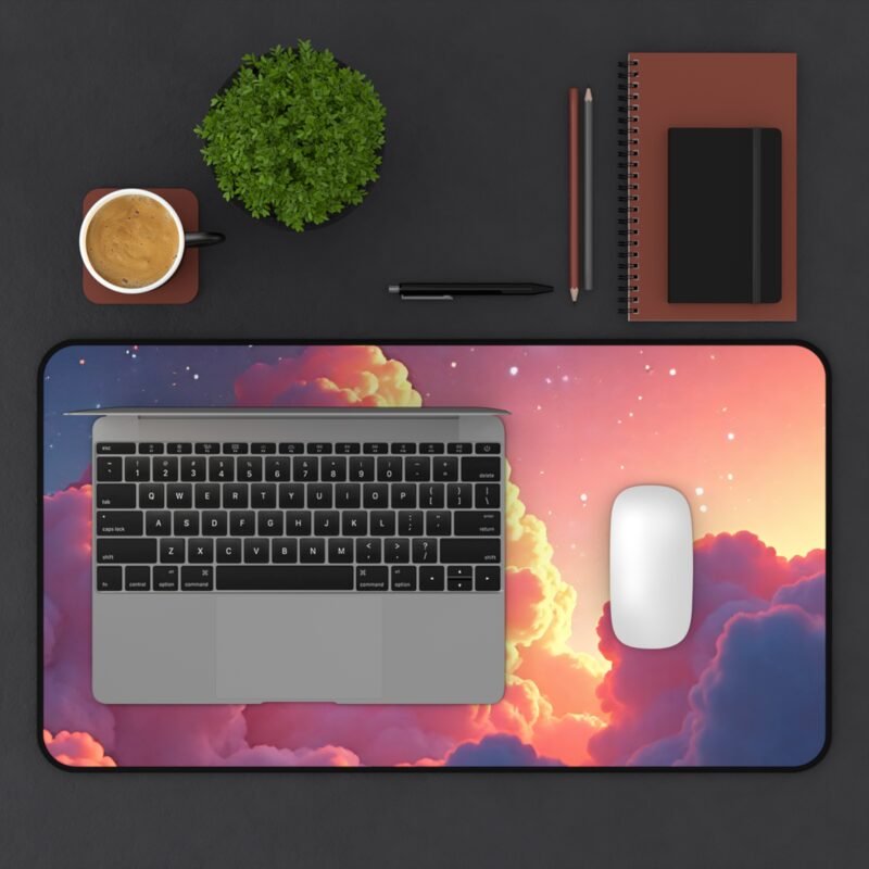 Space-Themed Mouse Pad with Sunrise Clouds and Twinkling Stars for Creative Workspaces - Image 7