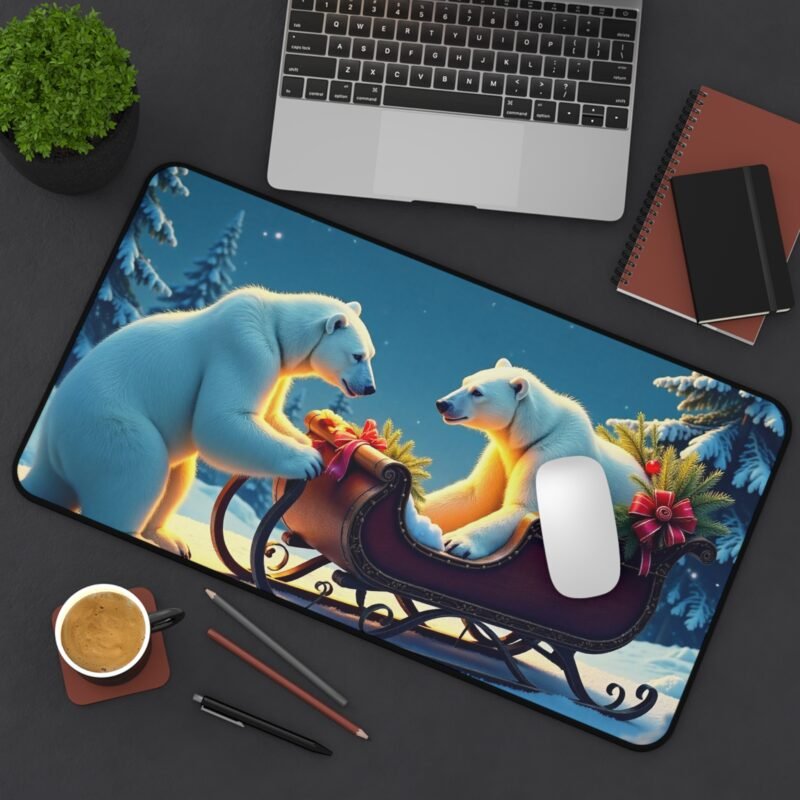 Winter Desk Mat with Polar Bears in Snowy Holiday Scene - Image 8