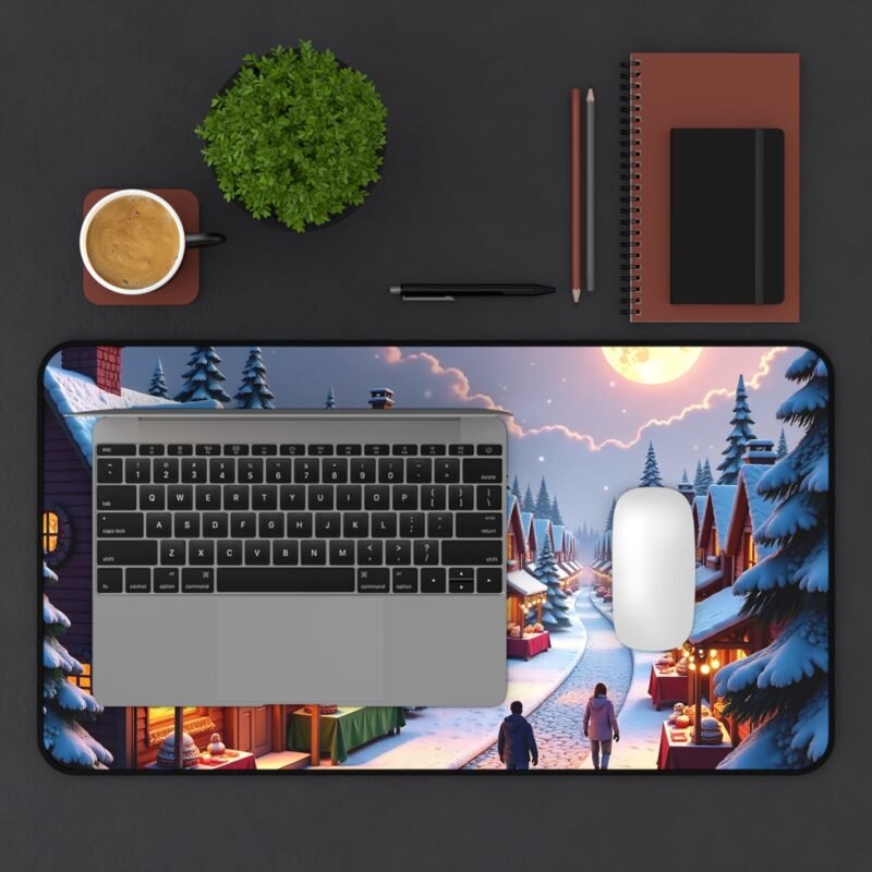 Winter Wonderland Mouse Pad with Festive Snow-Covered Cottages and Holiday Market Scene - Image 7