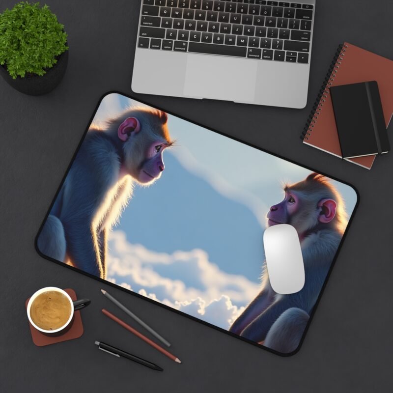 Winter Wonderland Nature Desk Mat with Monkeys and Twilight Snowy Peaks - Image 4