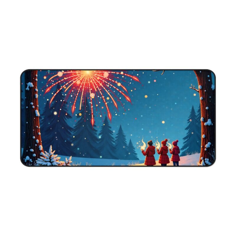 Winter-Themed Mouse Pad with Fireworks and Snowy Pines for Festive and Cozy Workspaces - Image 9