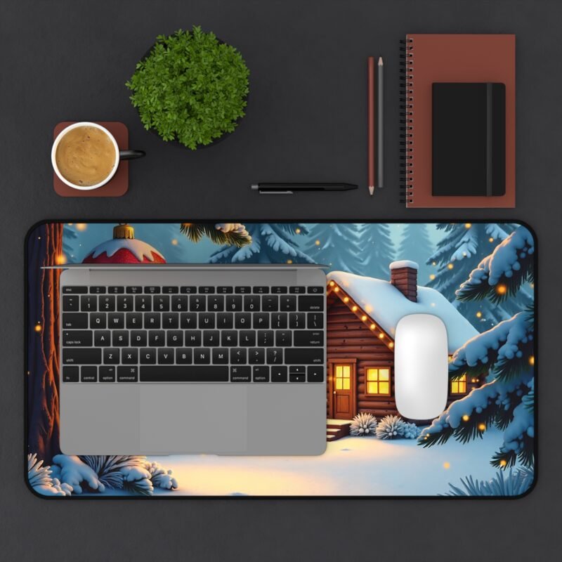 Cozy Christmas Mouse Pad with Winter Wonderland Log Cabin Design - Image 7