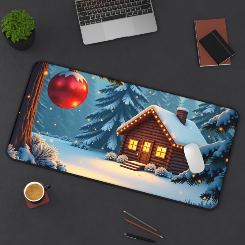Cozy Christmas Mouse Pad with Winter Wonderland Log Cabin Design - Image 12