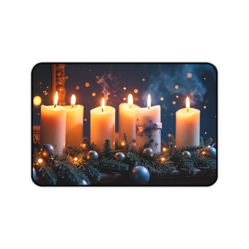 Holiday Desk Mat with Cozy Candlelight and Evergreen Design for Festive Ambiance
