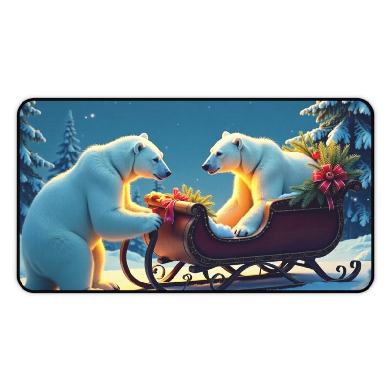 Winter Desk Mat with Polar Bears in Snowy Holiday Scene - Image 5