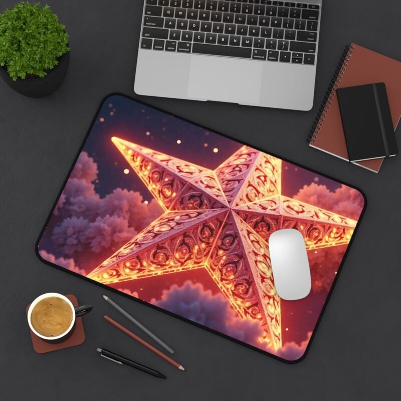 Galaxy Desk Mat with Radiant Star Glow and Cosmic Cloud Design - Image 4