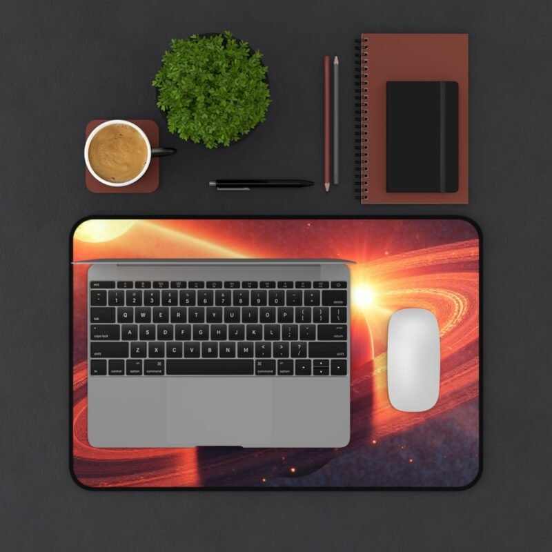 Galaxy Desk Mat with Cosmic Planet Design and Illuminated Ring System - Image 3