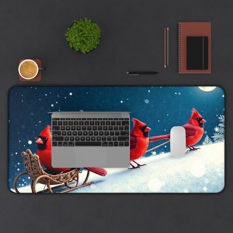 Winter Wonderland Desk Mat with Cardinals Sleigh Design for Festive Elegance - Image 11