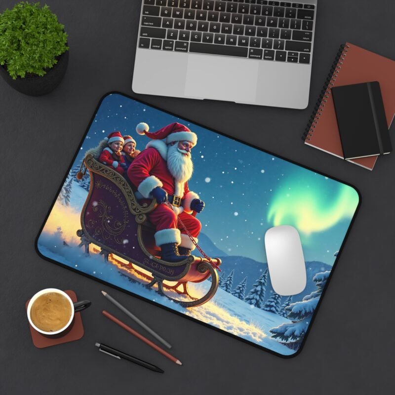 Christmas Desk Mat with Santa and Aurora Snowy Landscape for Holiday Cheer - Image 4