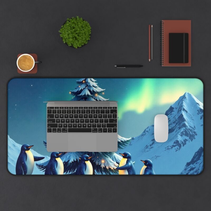 Winter Desk Mat with Festive Penguins and Northern Lights Design - Image 11
