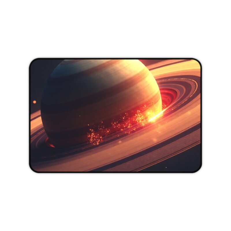 Cosmic Saturn Desk Mat with Radiant Sun Design for Astronomy Lovers