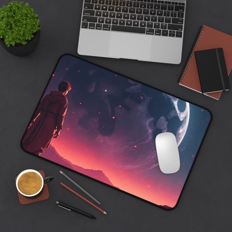 Sci-Fi Desk Mat with Alien Landscape and Moonlit Explorer Design - Image 4