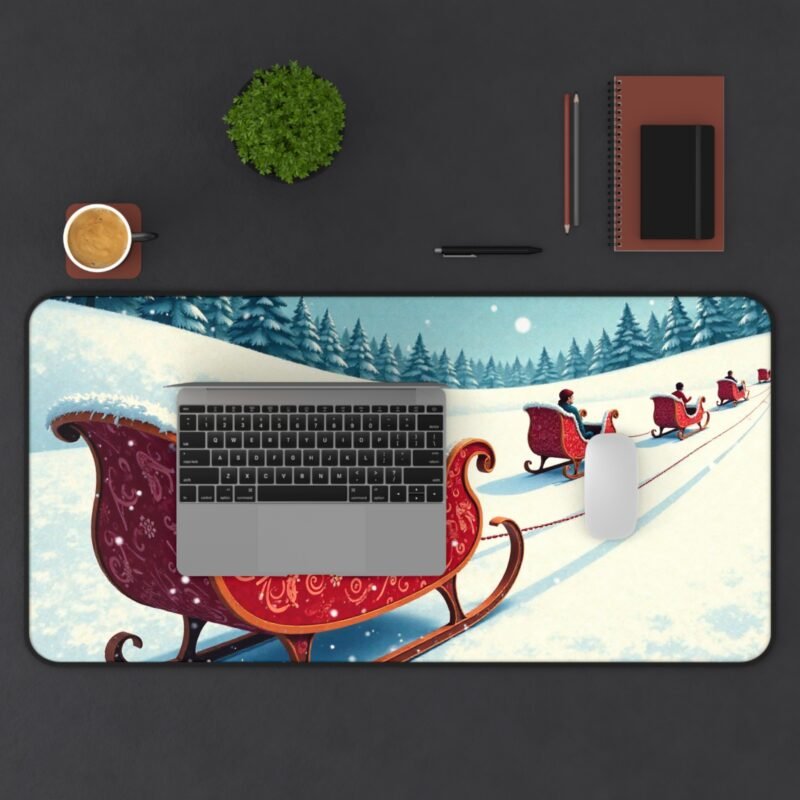 Festive Christmas Desk Mat with Vibrant Sleigh Ride and Winter Snowfall Scene - Image 11