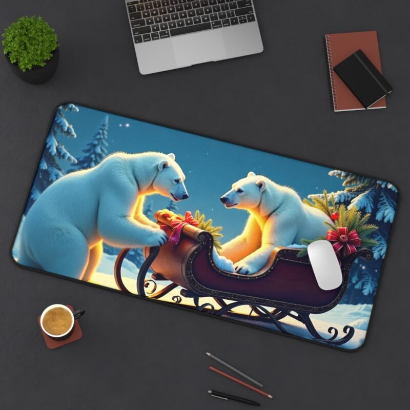 Winter Desk Mat with Polar Bears in Snowy Holiday Scene - Image 12