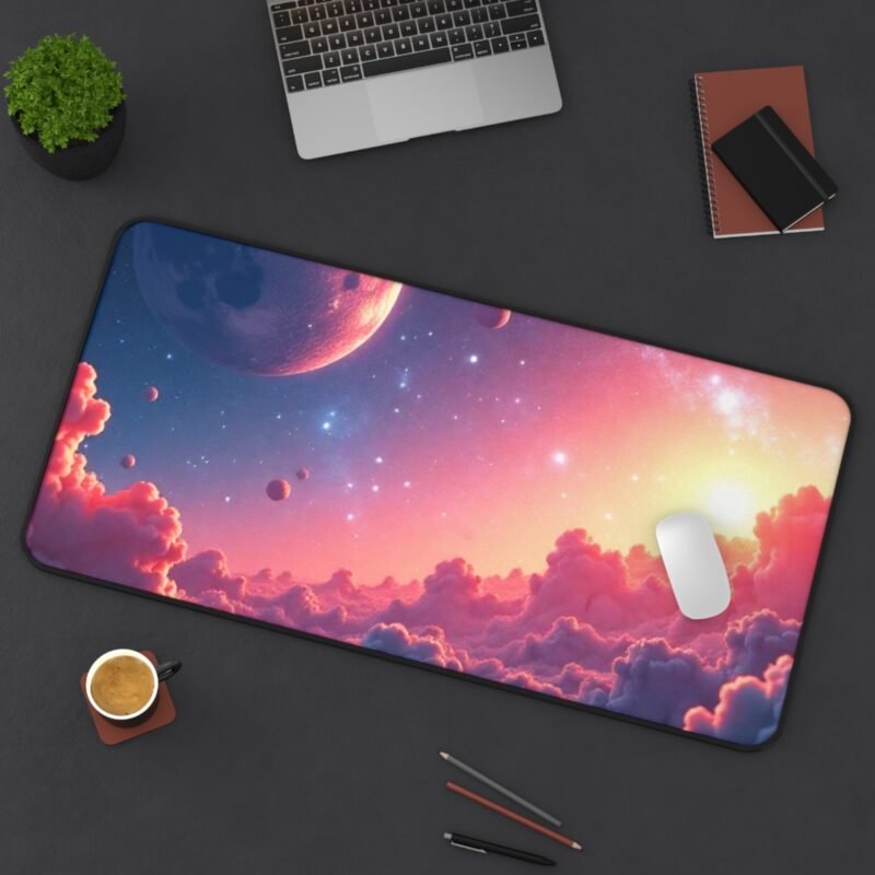 Cosmic Dreams Space Themed Desk Mat with Starlit Sky and Floating Planets - Image 12