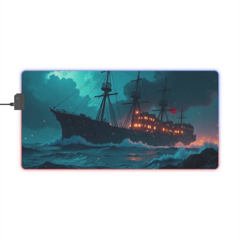 Extended Gaming Mouse Pad with Durable Design and Ocean Battle Artwork