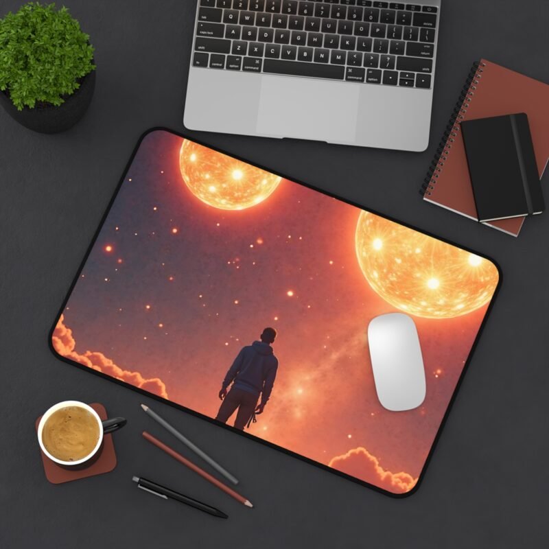 Galaxy Desk Mat Cosmic Design with Twin Celestial Orbs for Space Enthusiasts and Creative Inspiration - Image 4